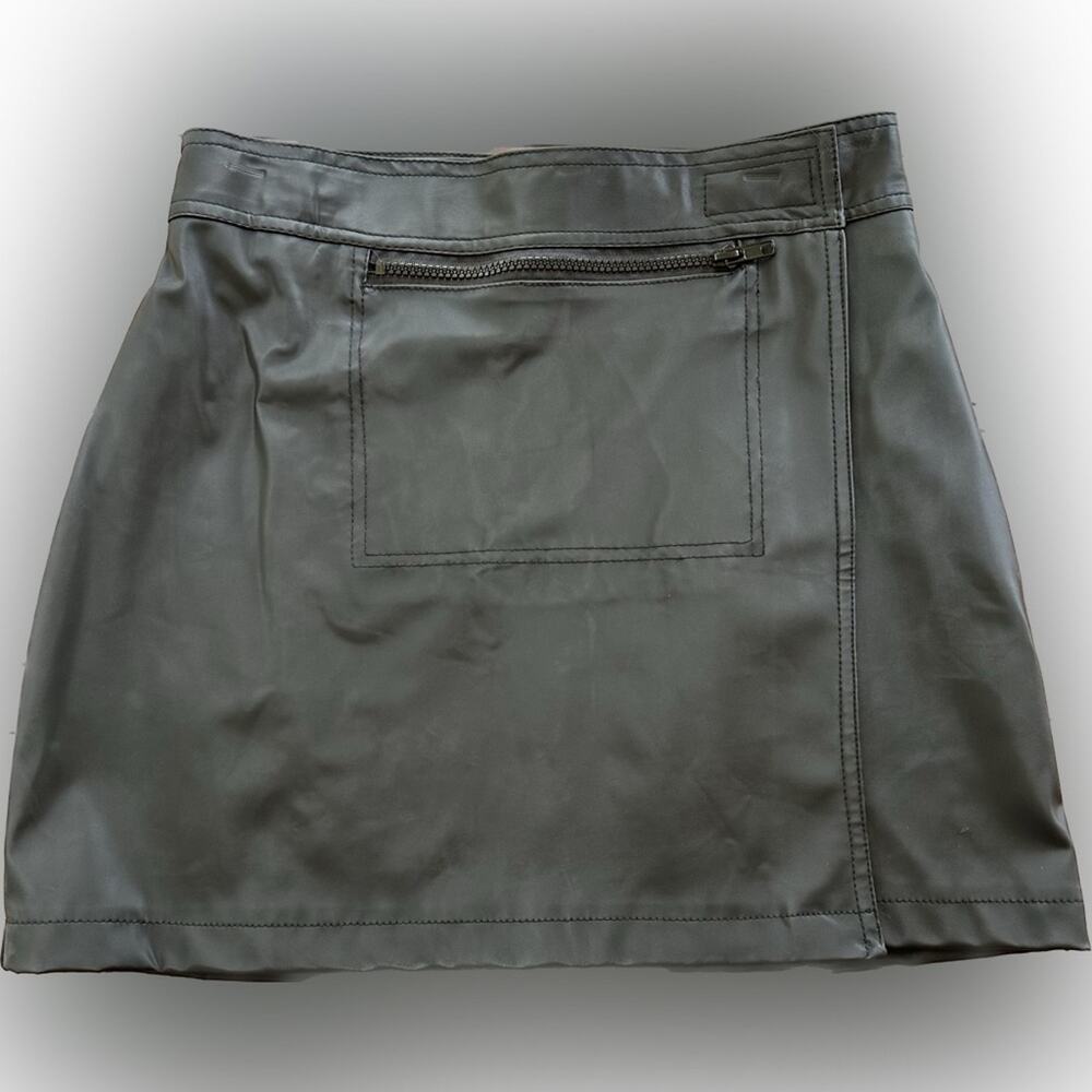 NWT Ashley by 26 International black faux leather cargo pocket mini wrap skirt